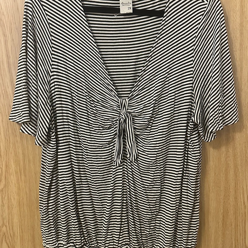 American Rag Black and White Striped Blouse